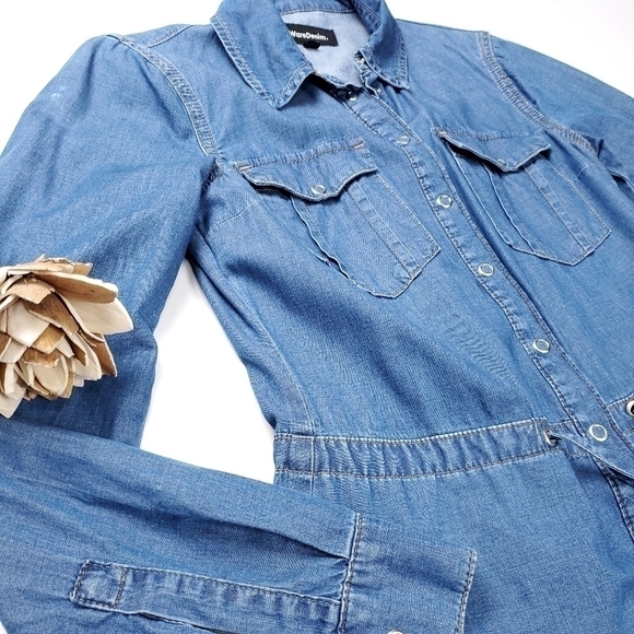WareDenim Blue Chambray Belted Shirt Dress Size 2 UK 6 - Picture 7 of 14